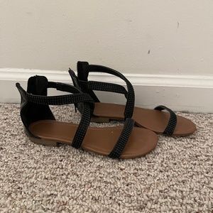 sparkle black zip-up sandals